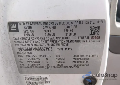 2011 Chevrolet Hhr Lt z USA, uszkodzony, nr VIN 3GNBABFW4BS597976